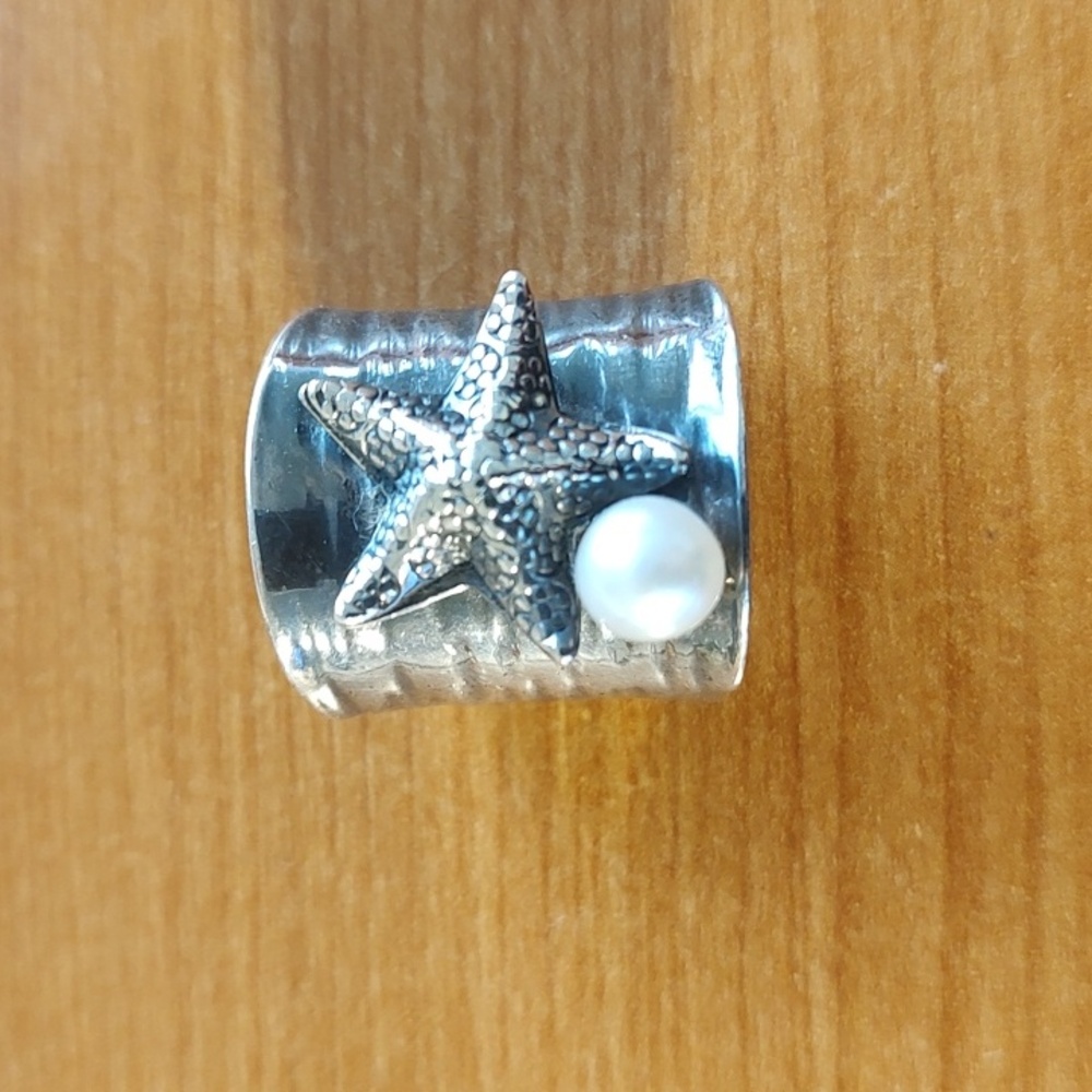 Sterling Silver Starfish and Culture Pearl Ring